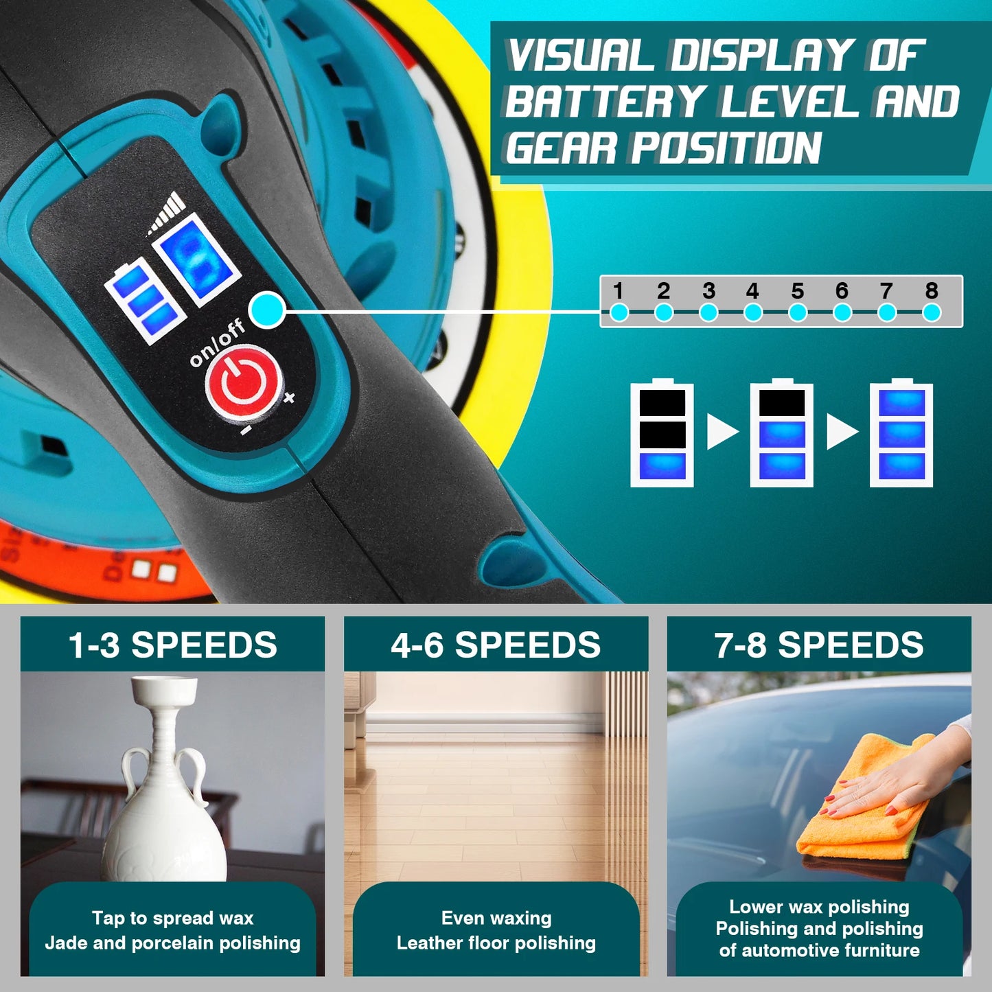 Brushless Cordless Buffer Polisher,2000mAh 12V Buffer Kit+8 Variable Speed,2800-5500RPM for Car Detailing,Boat,Wall,Floor,DIY