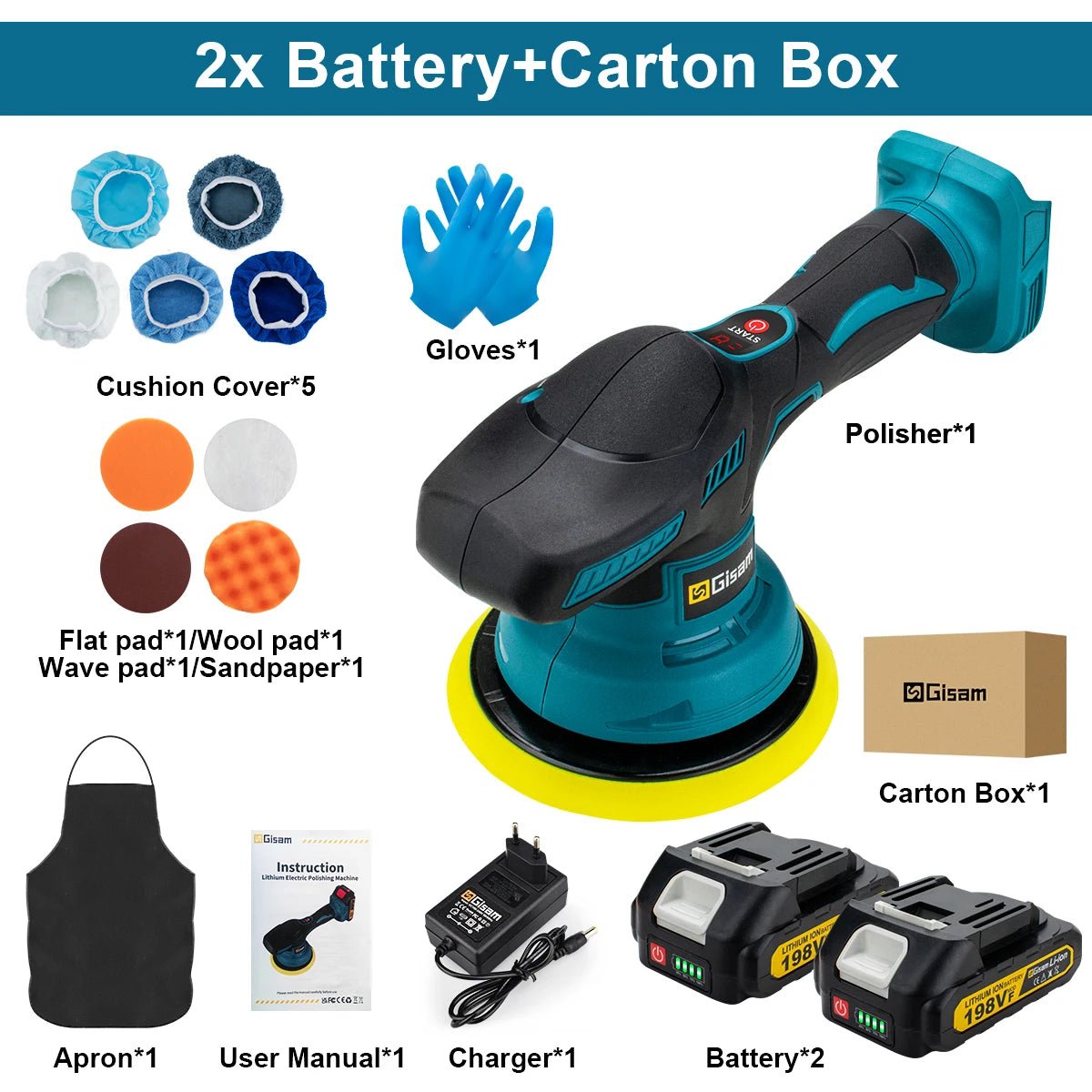 Gisam Cordless Car Polisher 8 Gears Adjustable Auto Electric Waxing Sanding Sealing Glaze Power Tool Fit Makita 18v Battery Pin