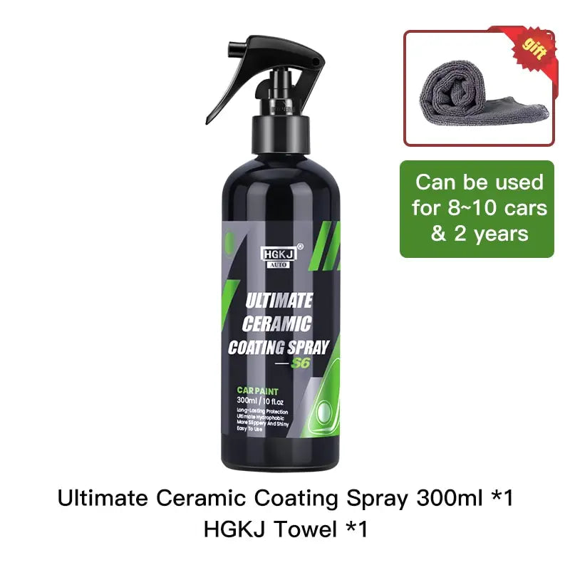 HGKJ S6 Ultimate Ceramic Coating Spray Hydrophobic High Gloss Paint Protection 9H Nano Top Long Lasting Wax Car Care Detail