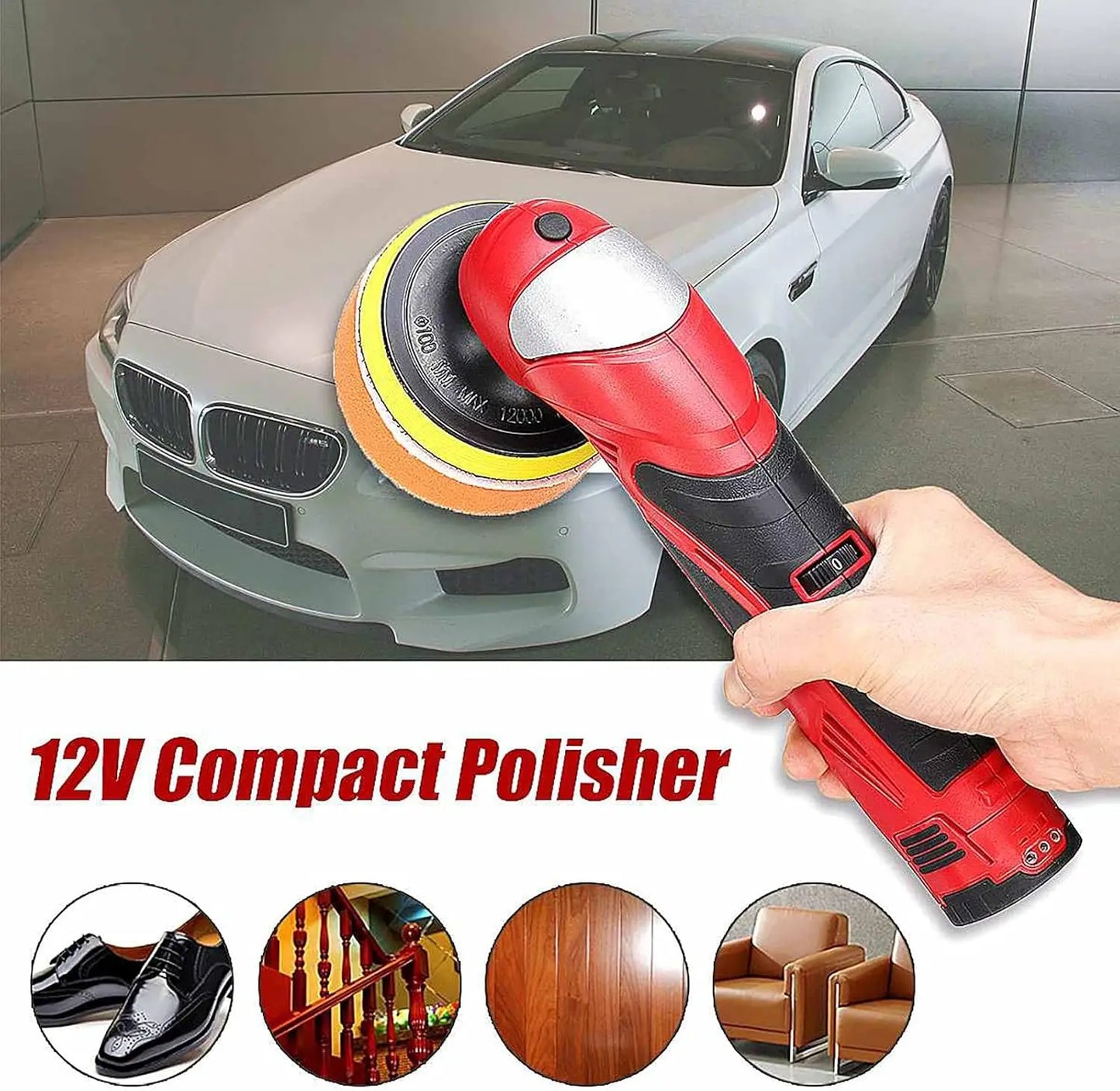 12V Compact Polisher Vehicle Buffer Polisher Rechargeable Cordless Portable Car Scratch Repair Machine with Lithium Battery