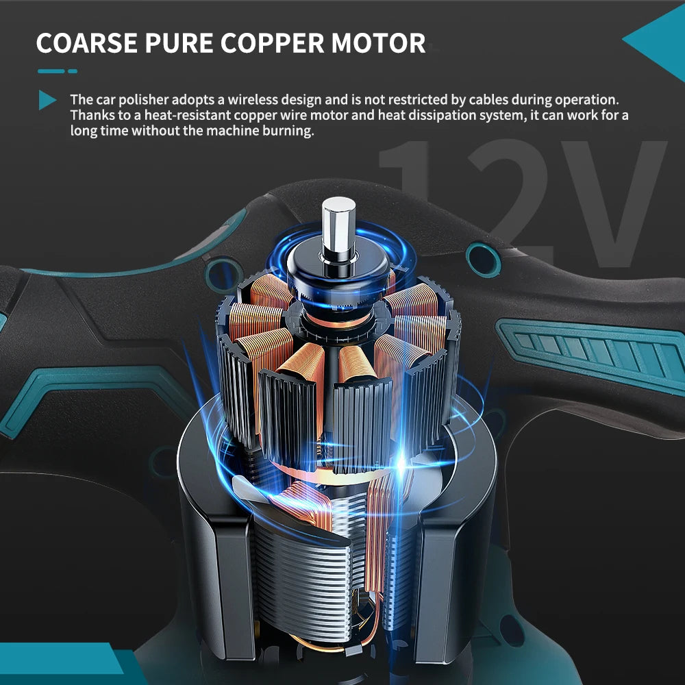 Podofo 5000 RPM 12V Araba Fırçalama Cilalama Makinesi 4 Pozisyonlu Ayarlanabilir Elektrikli Cilalama Aleti Pil Şarj Cihazı Olmadan