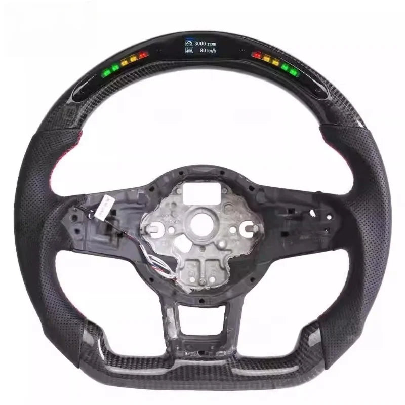 For VW Steering Wheel Golf 7 MK7 Mk7.5 GTI Scirocco Polo GTS R Line 2014-2017 Forge Carbon Fiber Customized LED RPM Racing Wheel