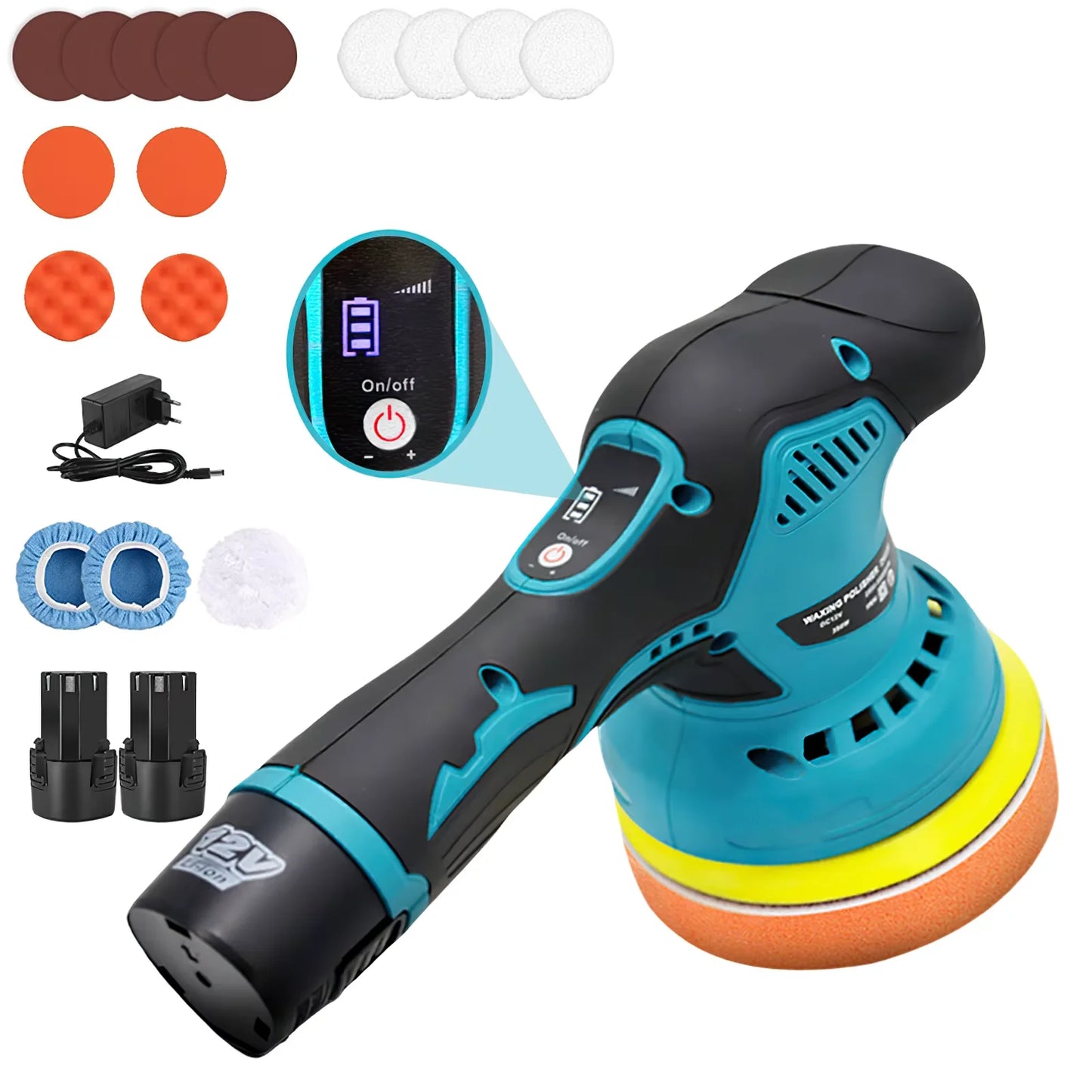 6 Gears Cordless Car Polisher 12V Wireless Car Polishing Machine 2pcs 2.0Ah Battery Power Tool Electric Waxing Repairing Sander