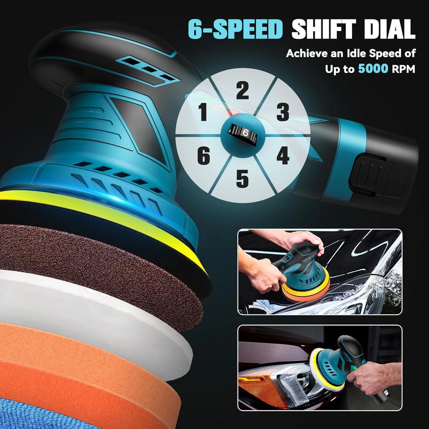 6 Gears Cordless Car Polisher 12V Wireless Car Polishing Machine 2pcs 2.0Ah Battery Power Tool Electric Waxing Repairing Sander