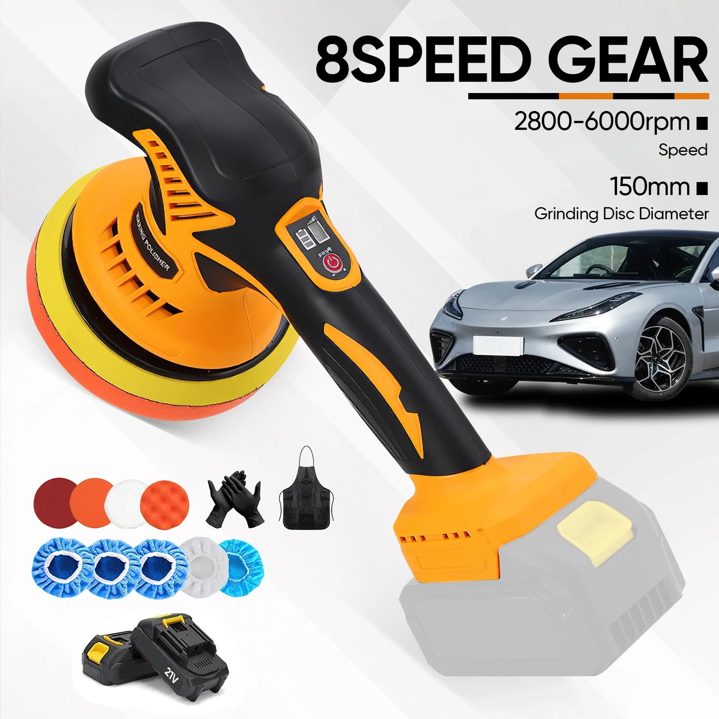 6000RPM 8 Gears Digital Display Cordless Electric Polisher Car Polishing Waxing Sanding Machine For Makita 21V Battery