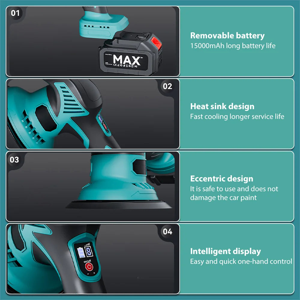 6000RPM Cordless Polisher 8 Gears Rechargeable Car Polishing Machine Electric Rotary Tool For Makita 21V Battery