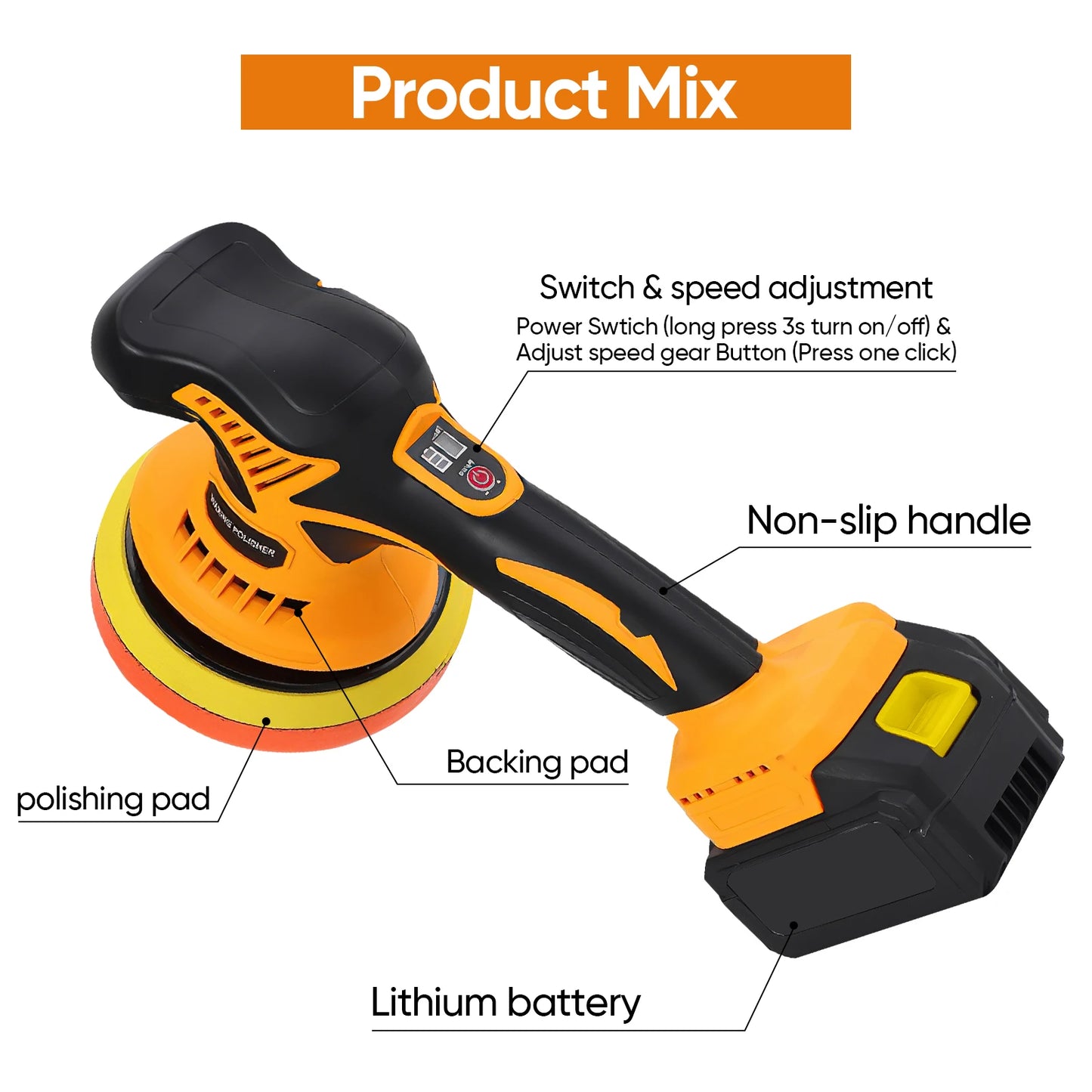 6000RPM 8Gears Digital Display Cordless Electric Polisher Car Polishing Waxing Sanding Machine For Makita 21V Battery