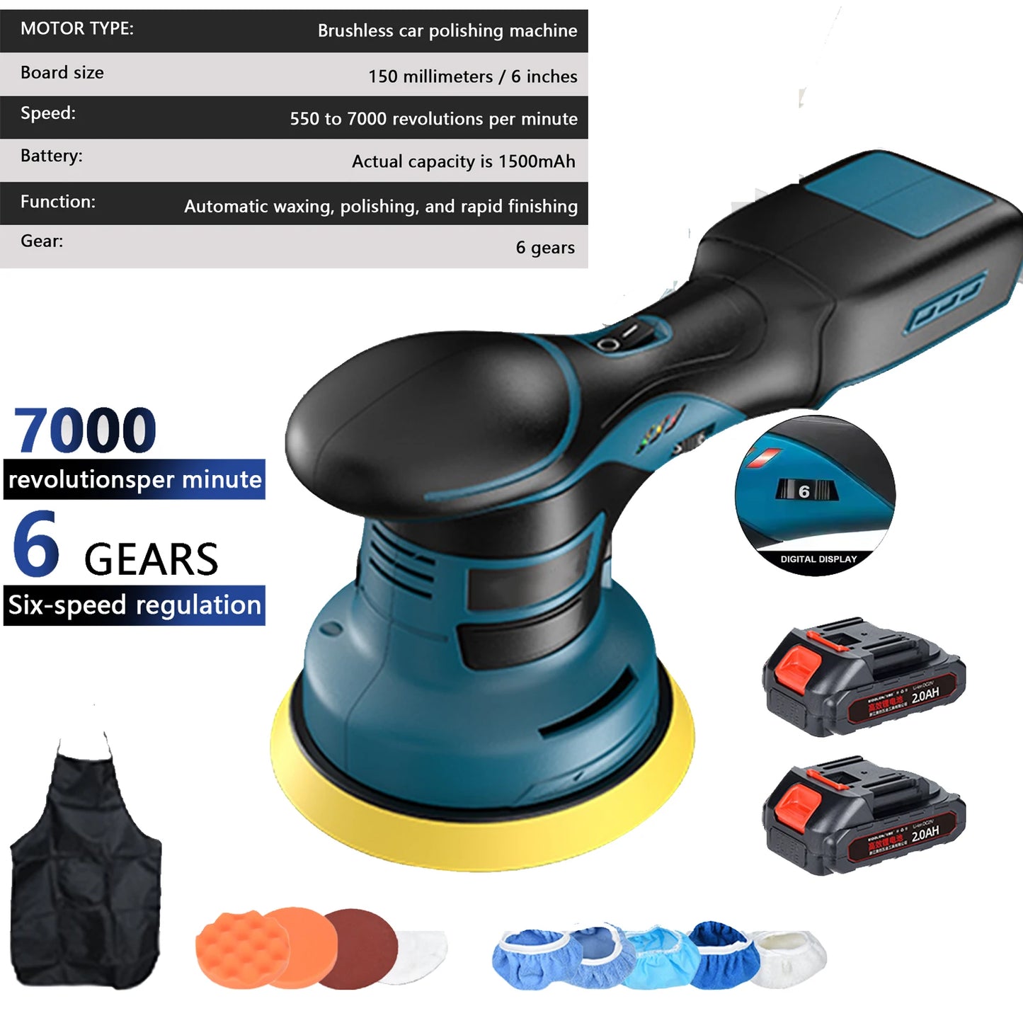 Cordless 6 Gears Electric Car Polisher Electric Polishing pot Tool Cordless Auto Polish wating Machine For Makita 21V Battery