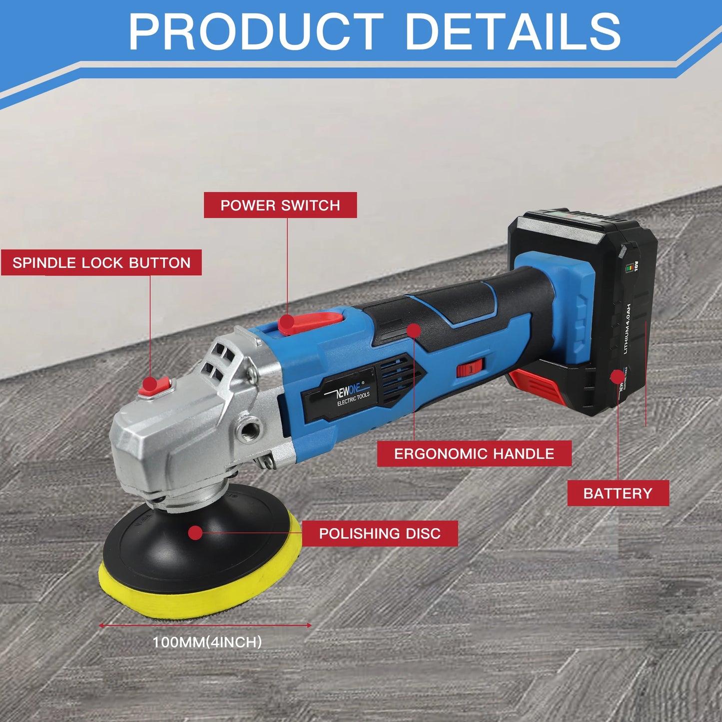 16V Cordless Car Polisher Tool Sets,Cordless Polisher Variable Speed Buffer, 4000mAh Li-ion Battery with Fast Charger and Polish