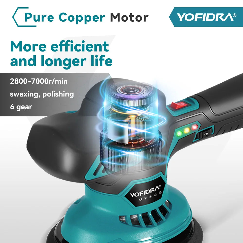 YOFIDRA 150MM 7000RPM Electric Car Polisher 6 Gears Cordless Auto Polishing Sanding Wax Power Tool For Makita 18V Battery Pin