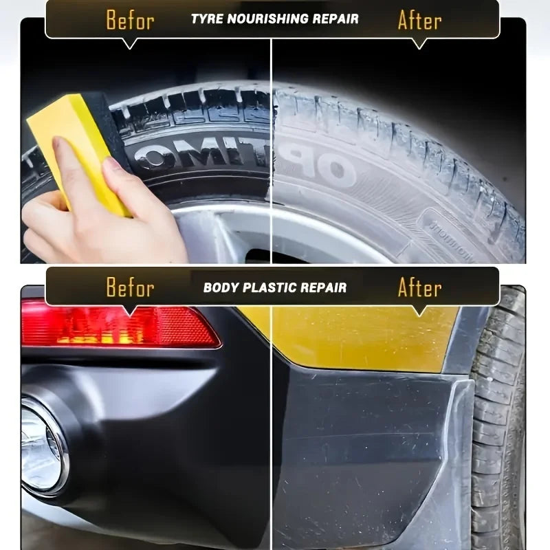 Car Tire Repair Kit & Panel Renewal Wax Coating Agent Car Plastic Back To Black Shine Gloss Long-Lasting Tire Polish Wax