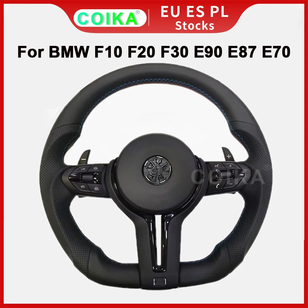 COIKA Upgrade Leather Steering Wheel Suitable For BMW F20 F21 F30 F34 F36 F10 F11 F01 F25 F26 E90 E87 E70 E84 With Black Chrome