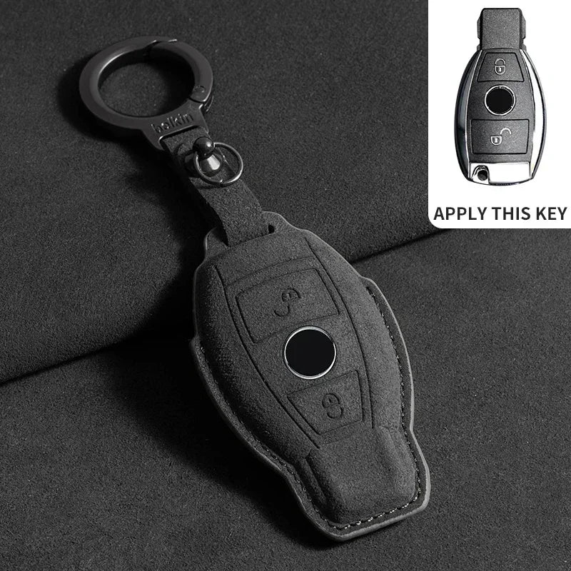 Suede Car Key Case Cover Protector Shell for Mercedes Benz A C E S G Class GLC CLE CLA GLB GLS W177 W205 W213 W222 X167 AMG