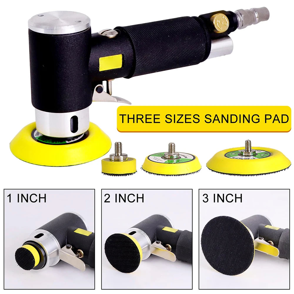 Podofo 1/2/3inch Adjustable 3MM Orbit Air Sander Mini Pneumatic 1200 RPM Grinding Machine set for Auto Sanding Car Polishing