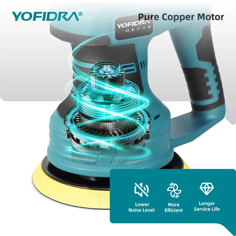 YOFIDRA Cordless Car Polisher 8 Gears Adjustable Electric Polishing Machine Auto Waxing Rotary Polish For Makita 18V Battery Pin