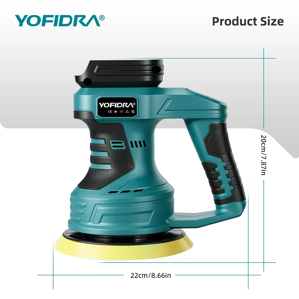 YOFIDRA Cordless Car Polisher 8 Gears Adjustable Auto Electric Waxing Sanding Sealing Glaze Power Tool For Makita 18V Battery