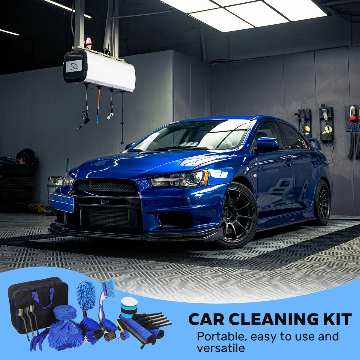 26 Piece car detailing kit, car cleaning kit for Cleaning Wheels, Interior, Exterior, Leather, Dashboard, Vents (Blue)