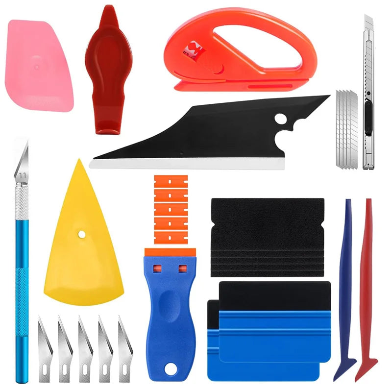 Car Wrapping Tools Window Tinting Tools Kit Wrap Knife Felt Squeegee Vinyl Spatula Plastic Scraper ﻿Film Covering Foil Tool