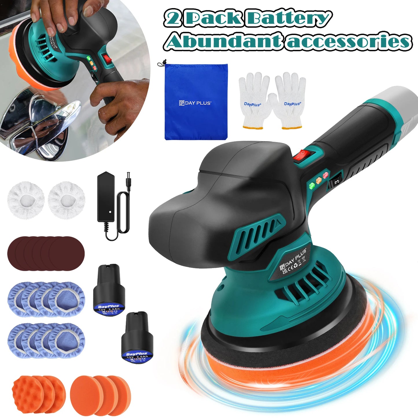 Polishing Machine 12V Cordless Polisher 6 Gears 500W Automotive Electric Waxing Repairing Wireless Sander Polish 2.0Ah Battery