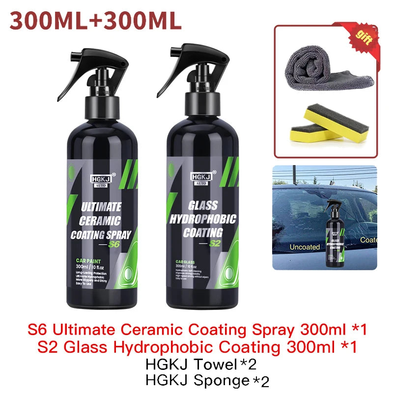 HGKJ S6 Car Ceramic Coating Spray Mirror Shine Liquid Waterproof Car Nano Crystal Wax Hydrophobic Spray Paint Care Assesories