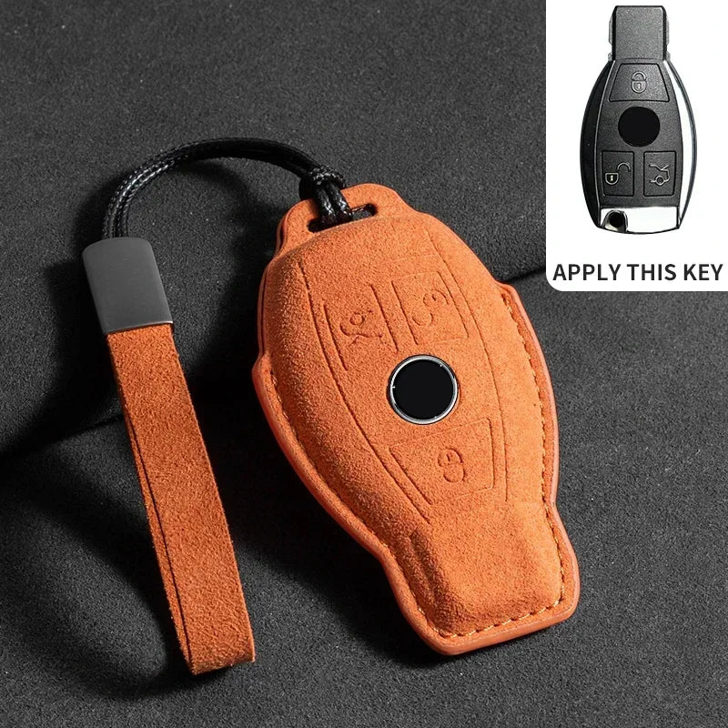 Suede Car Key Case Cover Protector Shell for Mercedes Benz A C E S G Class GLC CLE CLA GLB GLS W177 W205 W213 W222 X167 AMG