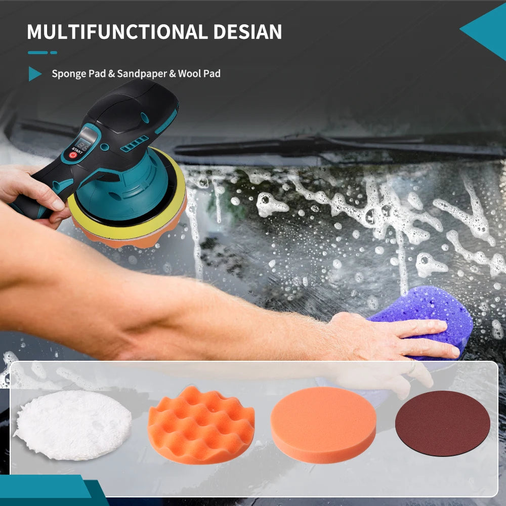 Podofo 5000RPM 12V Car Brushed Polisher Waxing Machine 4 Position Adjustable Electric Waxing Tool without Battery Charger