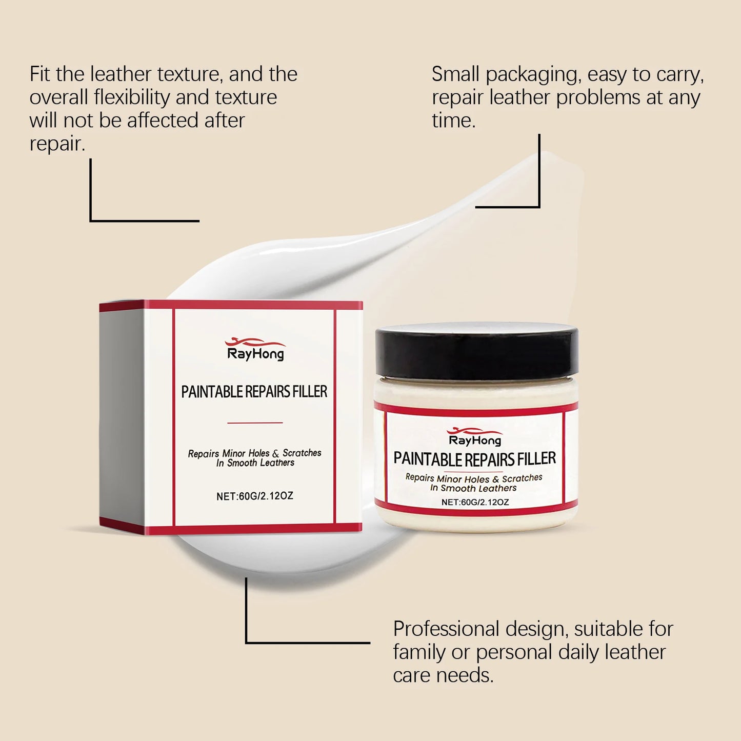 Professional Leather Repair Paste Filler Kit for Scratches Cuts & Holes Car Seat Sofa Furniture Restoration Permanent Paste