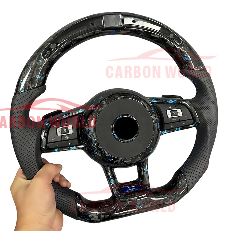 LED Forged Blue Carbon Fiber Steering Wheel for Volkswagen VW Golf VII R-Line GTI R GTS VI V Plus R32 IV MK7 MK6 MK5 Sports Car
