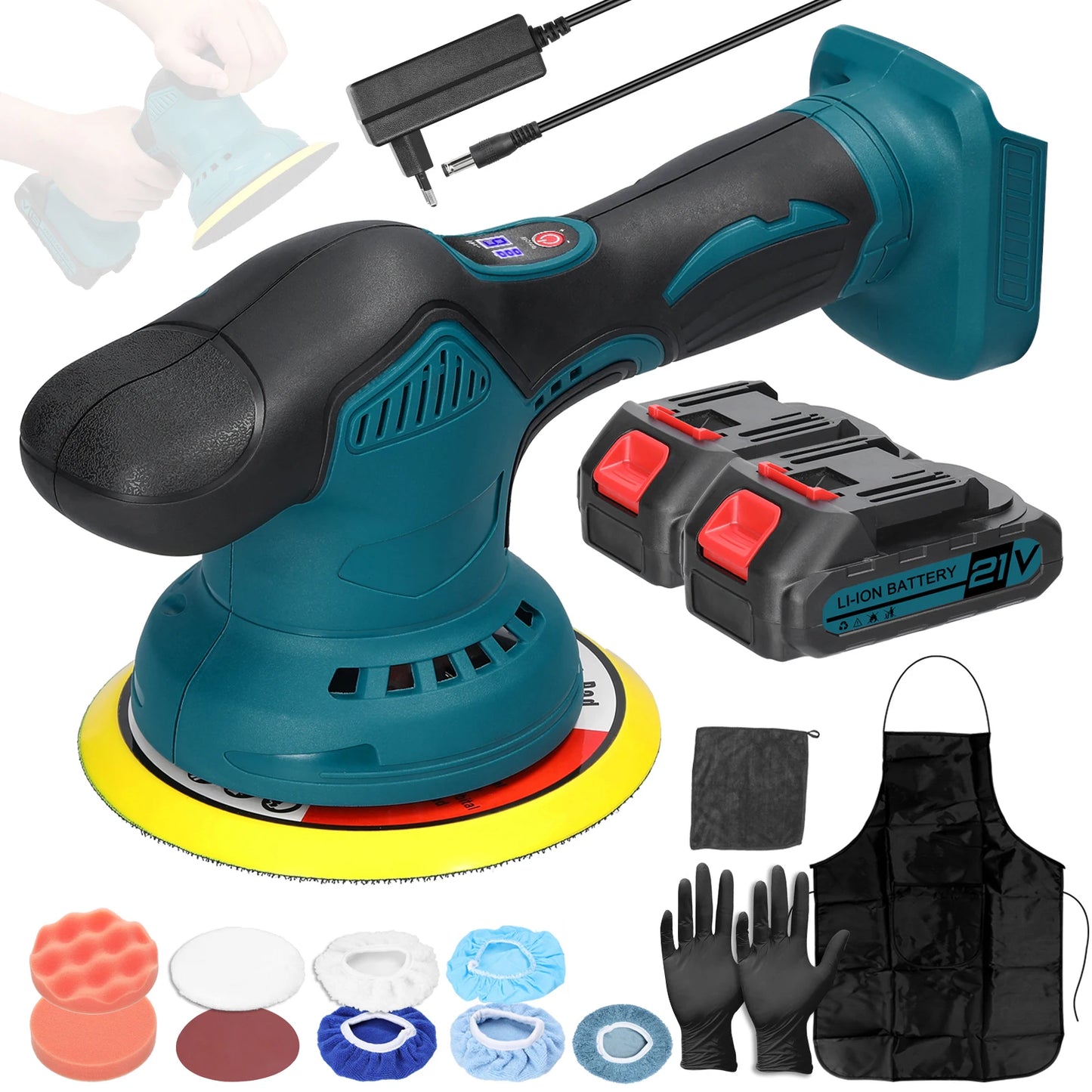 21V Cordless Car Polisher 6 Gears of Speeds Adjustable Electric Auto Polishing Machine Multifunction Home Cleaning Metal Waxing