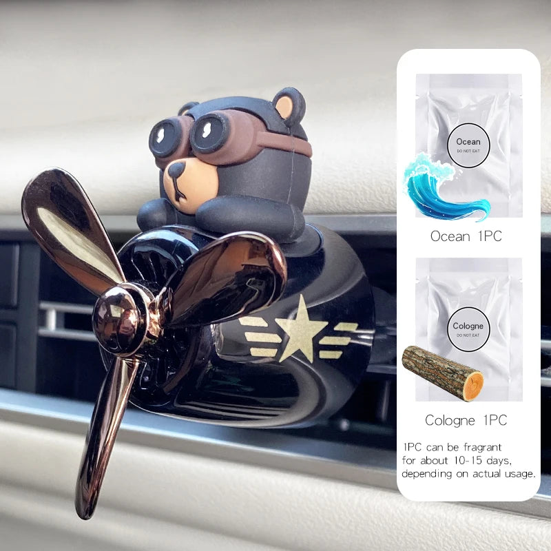 Rotating airplane pilot bear car air freshener accessories interior decoration fan vent clip perfume fragrance diffuser ornament