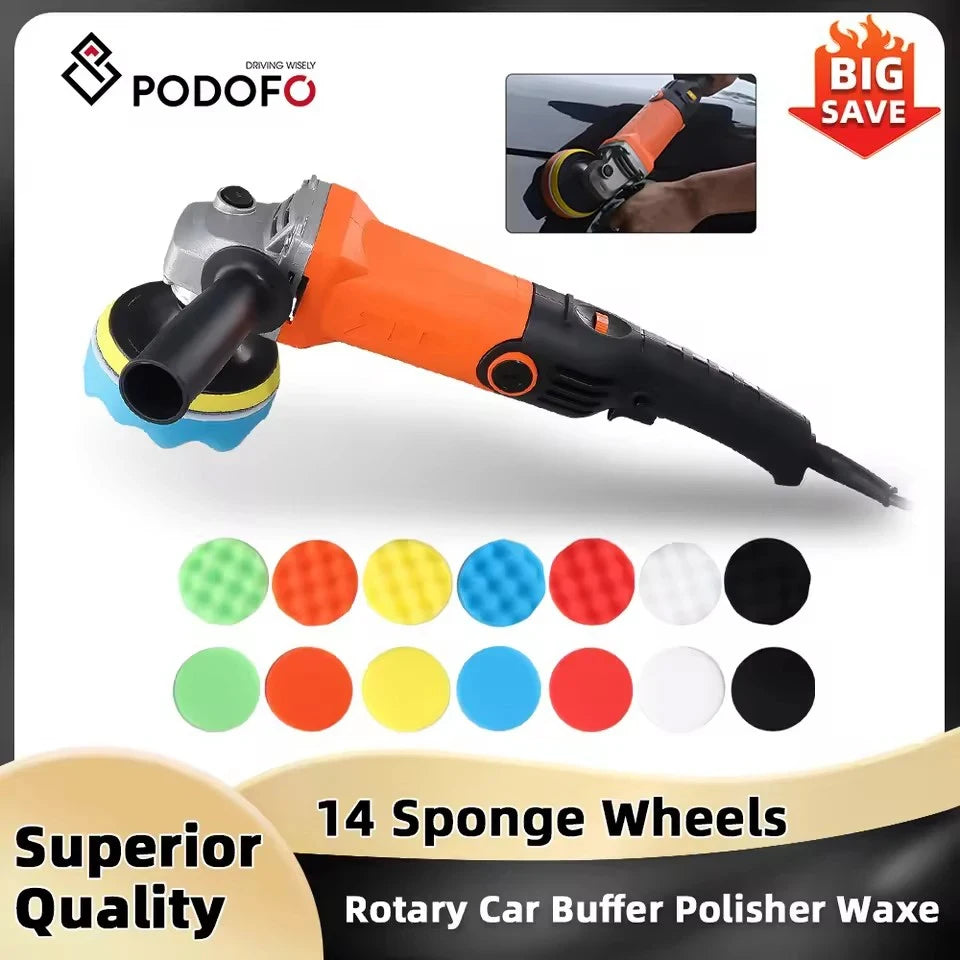 Podofo 1200W Rotary Car Buffer Polisher Waxer Detachable Handle for Boat Car Polishing and Waxing 8800RPM Sponge Rotary Polisher