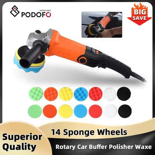 Podofo 1200W Rotary Car Buffer Polisher Waxer Detachable Handle for Boat Car Polishing and Waxing 8800RPM Sponge Rotary Polisher