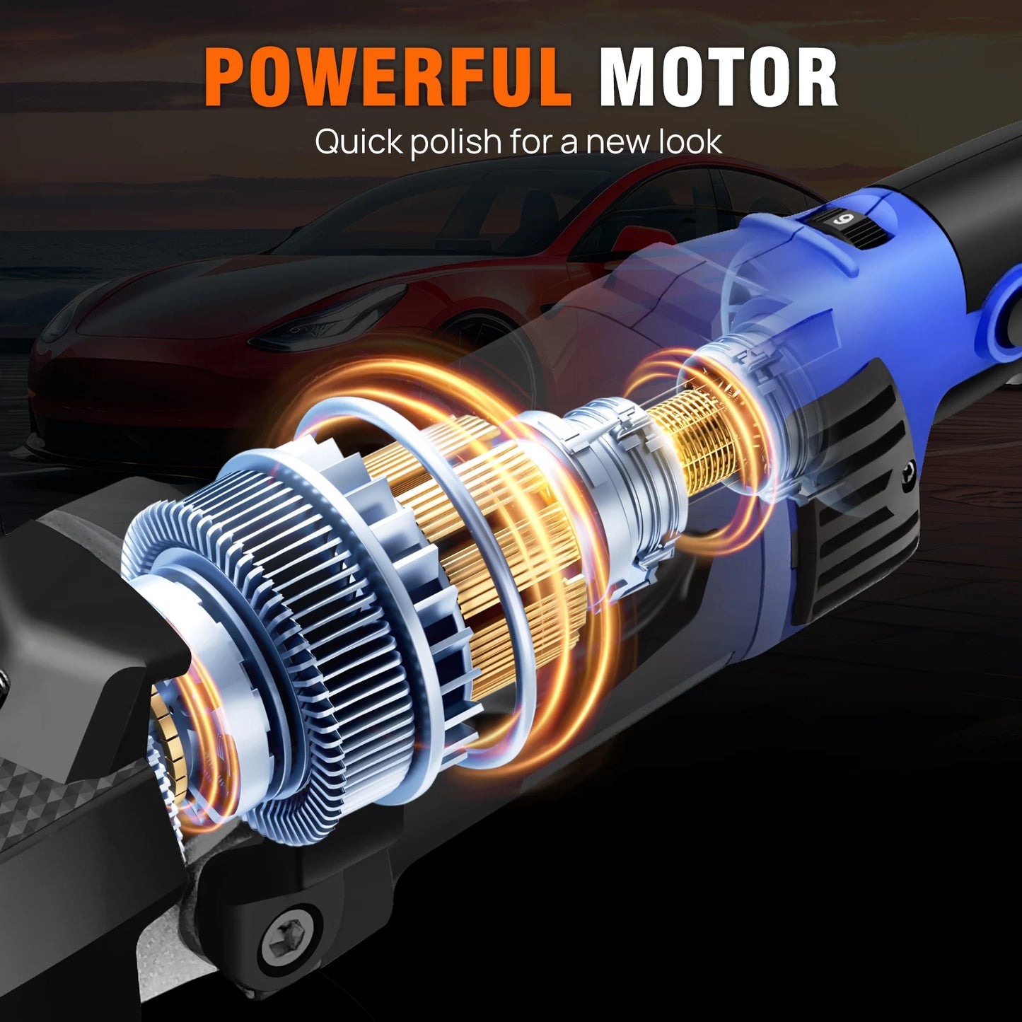 BRIEFNESS 6-Speed Car Polisher Buffer, Electric Waxing Machine for Auto Detailing & Scratch Removal with Polishing Pads