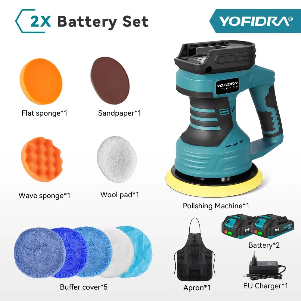 YOFIDRA Cordless Car Polisher 8 Gears Adjustable Auto Electric Waxing Sanding Sealing Glaze Power Tool For Makita 18V Battery