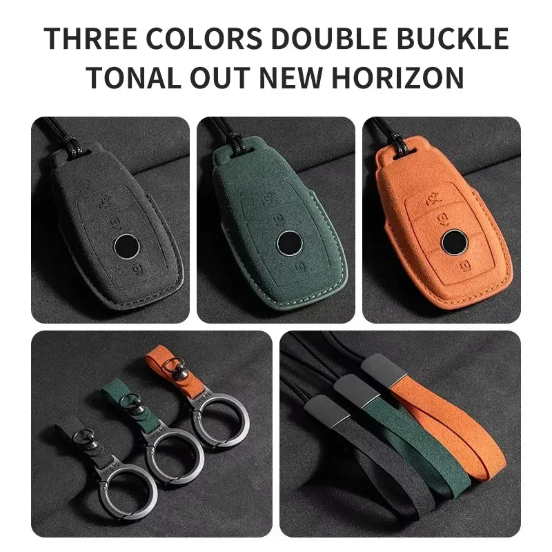 Suede Car Key Case Cover Protector Shell for Mercedes Benz A C E S G Class GLC CLE CLA GLB GLS W177 W205 W213 W222 X167 AMG