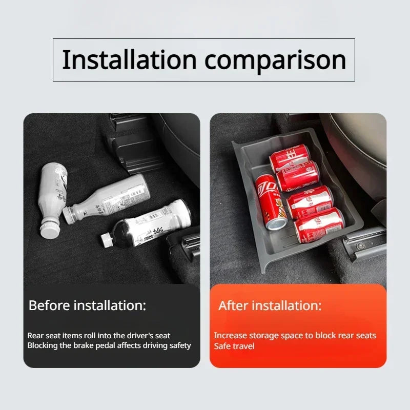 Underseat Storage Box for Tesla Model Y 2021-2024 Seats Drawer TPE Hidden Storage Tray Push Pull Car Organizer Car Accessories