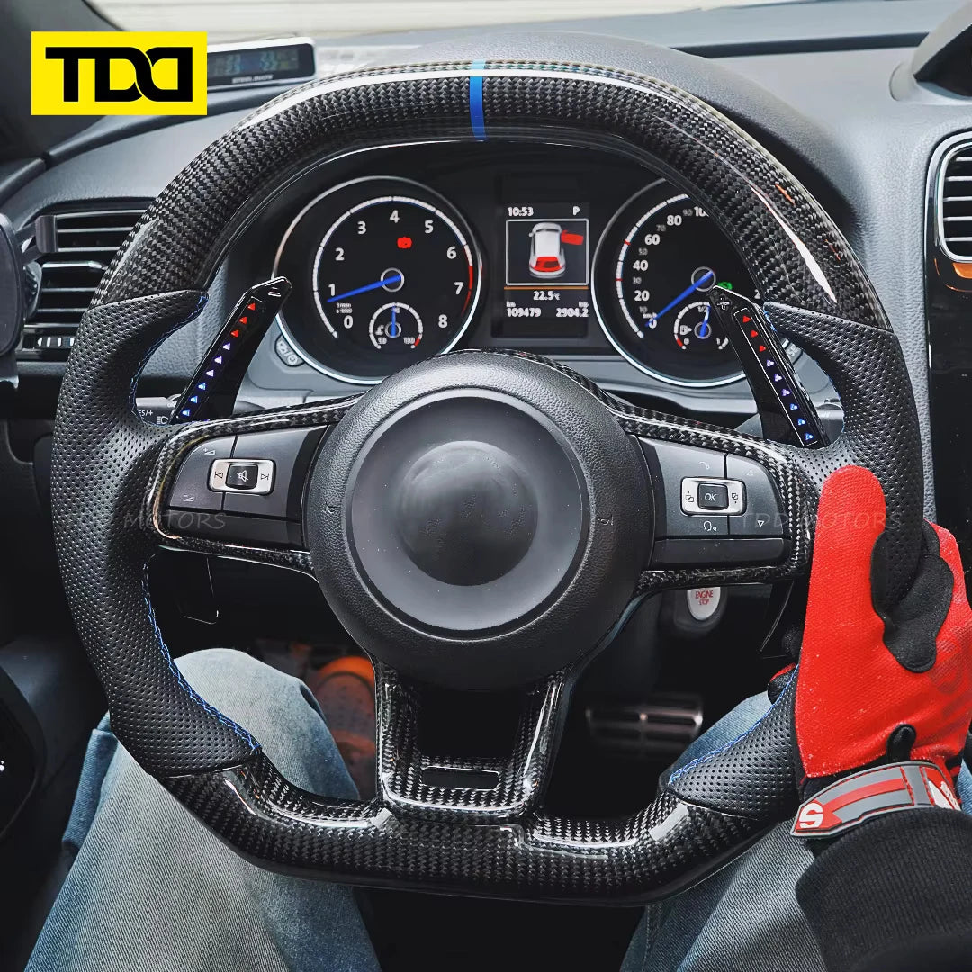 TDD Carbon Fiber Steering Wheel leather Alcantara For Volkswagen Golf 7 7.5 GTI GTD GTE R 2013-2020 Polo GTI Car Accessories