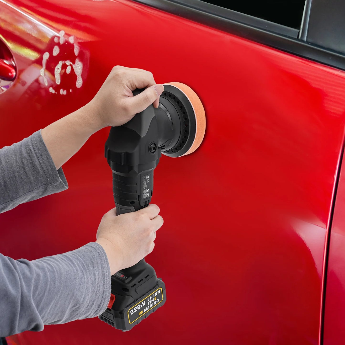 Polisher Machine with Brushless Copper Motor, 55 Minutes Battery Life, Shockproof Handle for Car Waxing and Polishing