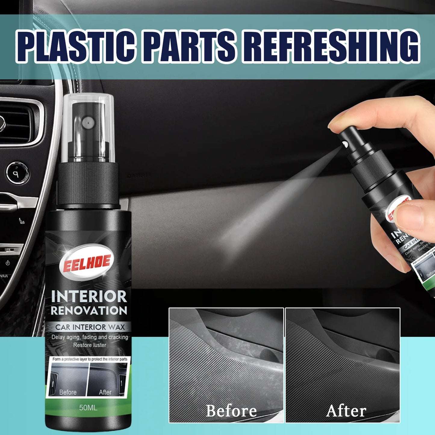 EELHOE Car Leather Protection Spray Delay Oxidation Seat Car Detailing Plastic Restorer Car Leather Seats Cleaning Spray 50ml
