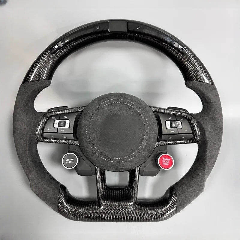 For VW Steering Wheel Golf 7 MK7 Mk7.5 GTI Scirocco Polo GTS R Line 2014-2017 Forge Carbon Fiber Customized LED RPM Racing Wheel