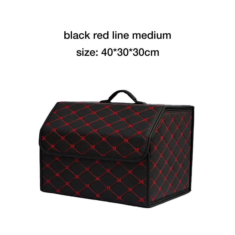 Car Trunk Organizer Box, Large Capacity, Auto Multiuse Tools, Storage Bag, Stowing, Tidying, Leather, Folding for Emergency