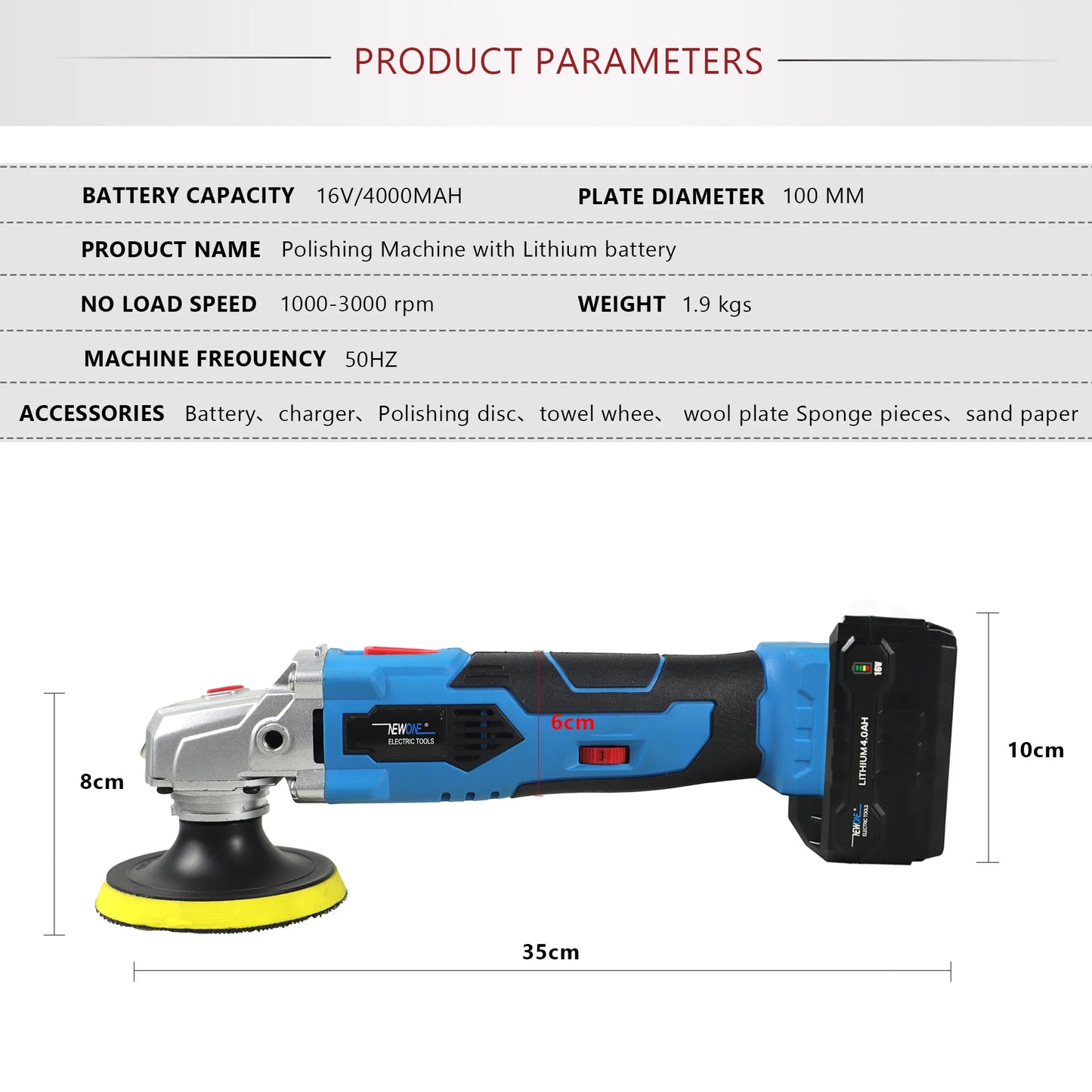 16V Cordless Car Polisher Tool Sets,Cordless Polisher Variable Speed Buffer, 4000mAh Li-ion Battery with Fast Charger and Polish