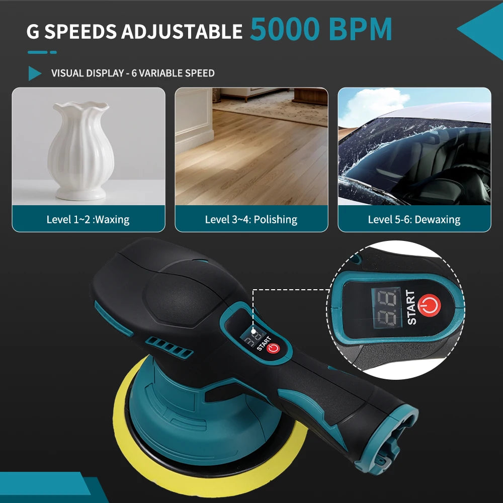 Podofo 5000RPM 12V Car Brushed Polisher Waxing Machine 4 Position Adjustable Electric Waxing Tool without Battery Charger