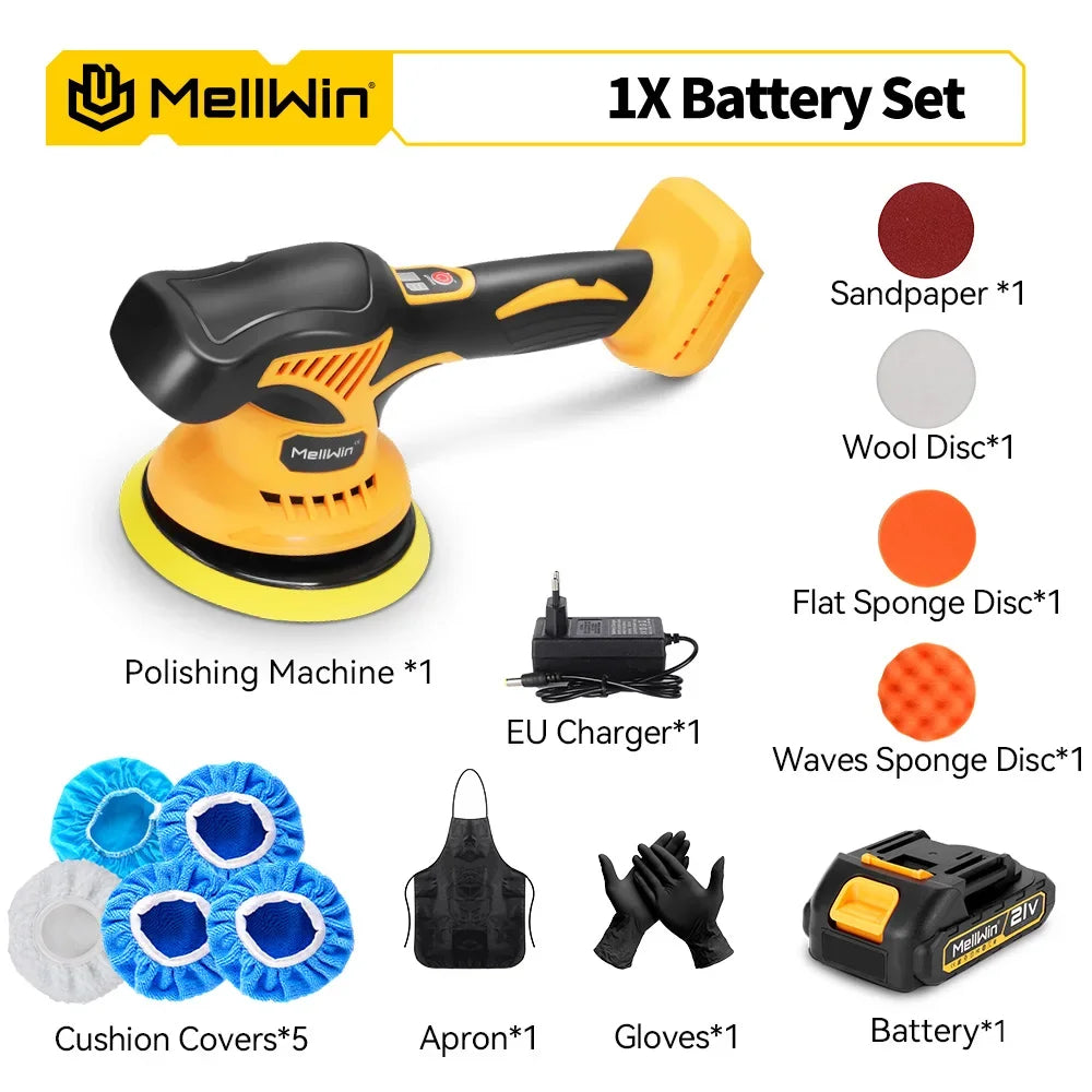 MELLWIN 6000rpm 8Gears Digital Display Cordless Electric Polisher Car Polishing Waxing Sanding Machine For Makita 18VBattery Pin