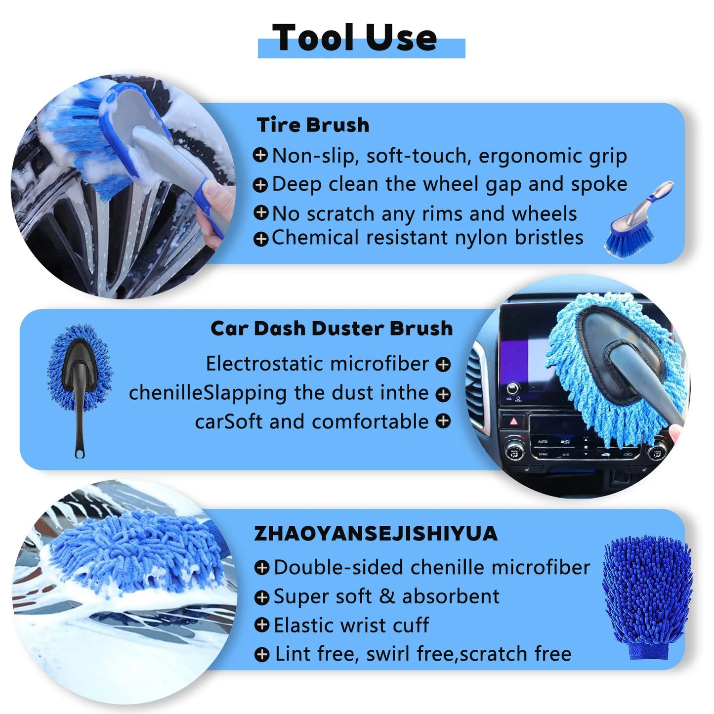 26 Piece car detailing kit, car cleaning kit for Cleaning Wheels, Interior, Exterior, Leather, Dashboard, Vents (Blue)