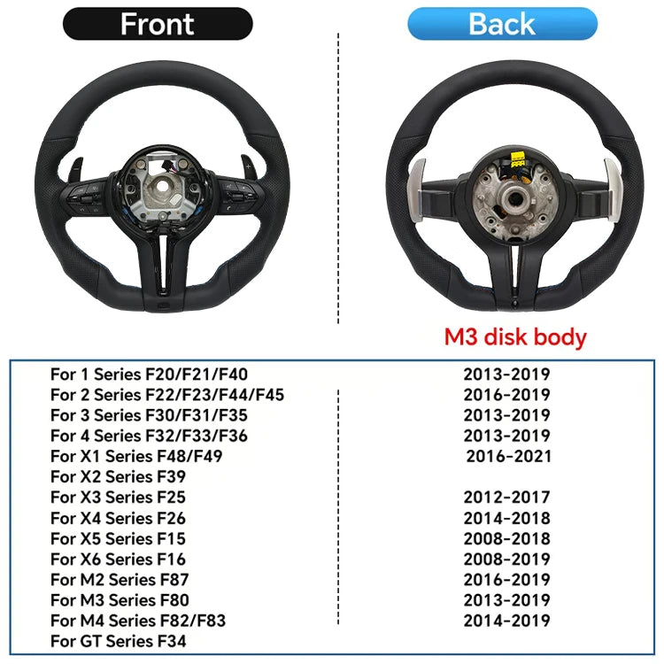 COIKA Upgrade Leather Steering Wheel Suitable For BMW F20 F21 F30 F34 F36 F10 F11 F01 F25 F26 E90 E87 E70 E84 With Black Chrome