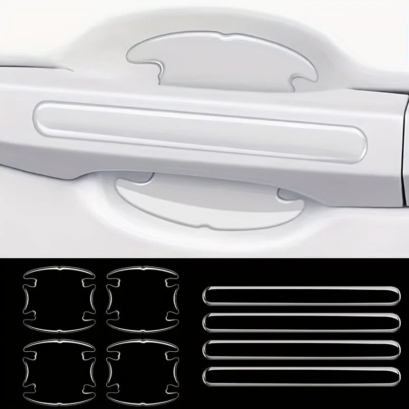 8Pcs 3D Car Door Handle Scratch Protector, Universal Bowl Side Protection Stickers, Waterproof Anti-Scratch Paint Invisible