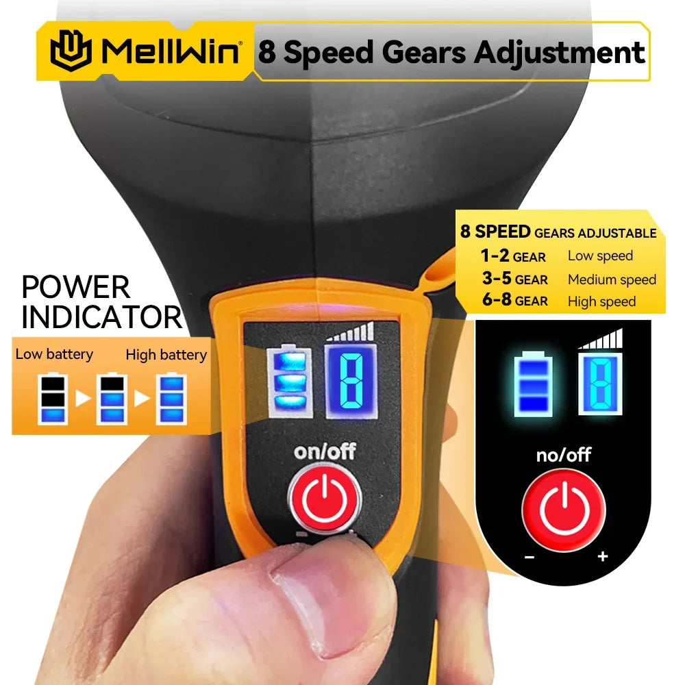 MELLWIN 6000rpm 8Gears Digital Display Cordless Electric Polisher Car Polishing Waxing Sanding Machine For Makita 18VBattery Pin
