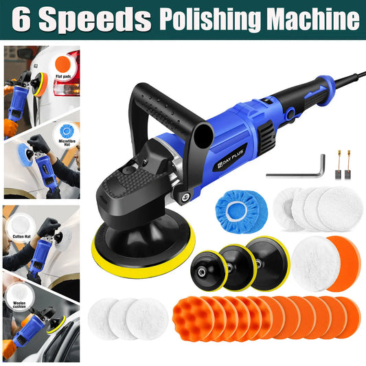 BRIEFNESS 6-Speed Car Polisher Buffer, Electric Waxing Machine for Auto Detailing & Scratch Removal with Polishing Pads