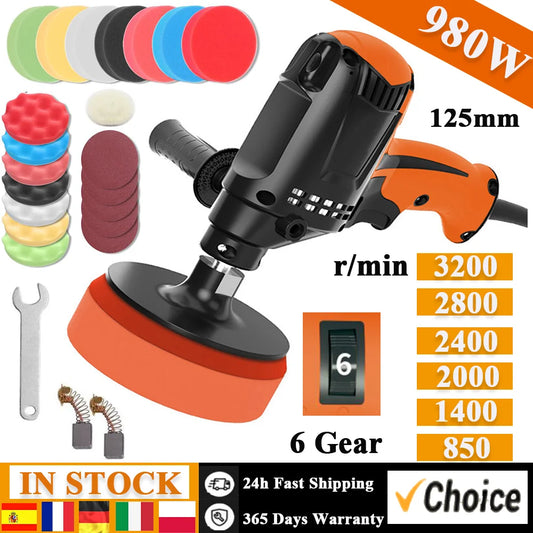 980W Multifunctional Six Gears Adjustable Speed Car Electric Polisher Waxing Machine Automobile Furniture Polishing Tool